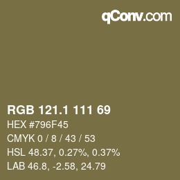 カラーコード: RGB 121.1 111 69 | qconv.com