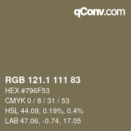 カラーコード: RGB 121.1 111 83 | qconv.com