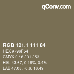 カラーコード: RGB 121.1 111 84 | qconv.com