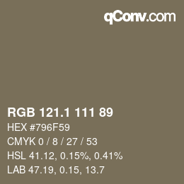 カラーコード: RGB 121.1 111 89 | qconv.com