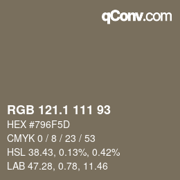 カラーコード: RGB 121.1 111 93 | qconv.com