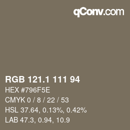 カラーコード: RGB 121.1 111 94 | qconv.com