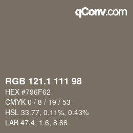 Color code: RGB 121.1 111 98 | qconv.com