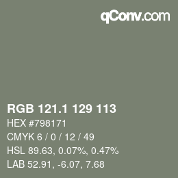 カラーコード: RGB 121.1 129 113 | qconv.com