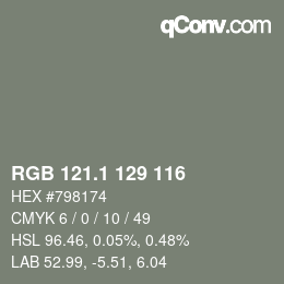 カラーコード: RGB 121.1 129 116 | qconv.com