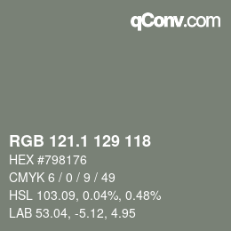 カラーコード: RGB 121.1 129 118 | qconv.com