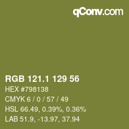 カラーコード: RGB 121.1 129 56 | qconv.com