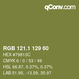 カラーコード: RGB 121.1 129 60 | qconv.com