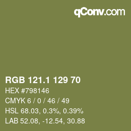 カラーコード: RGB 121.1 129 70 | qconv.com
