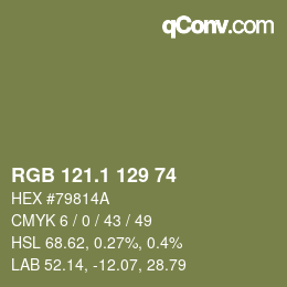 カラーコード: RGB 121.1 129 74 | qconv.com
