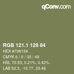 カラーコード: RGB 121.1 129 84 | qconv.com
