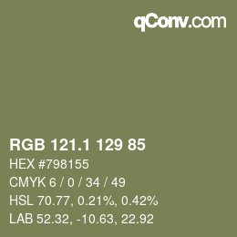 カラーコード: RGB 121.1 129 85 | qconv.com