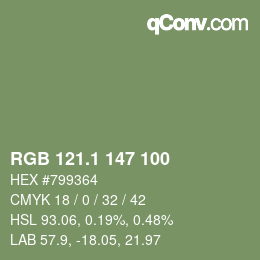 カラーコード: RGB 121.1 147 100 | qconv.com