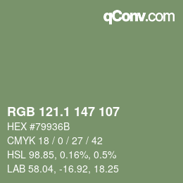 カラーコード: RGB 121.1 147 107 | qconv.com