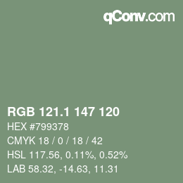 Color code: RGB 121.1 147 120 | qconv.com