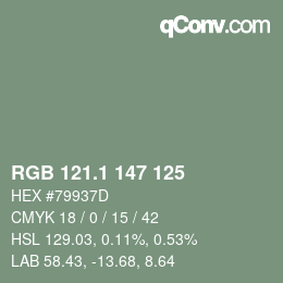 カラーコード: RGB 121.1 147 125 | qconv.com