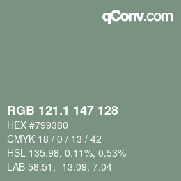 カラーコード: RGB 121.1 147 128 | qconv.com