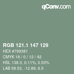 カラーコード: RGB 121.1 147 129 | qconv.com
