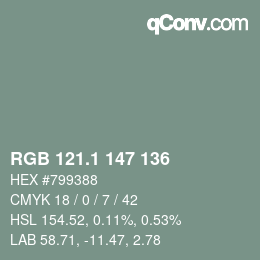カラーコード: RGB 121.1 147 136 | qconv.com