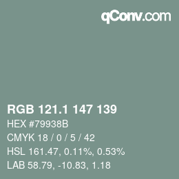 Color code: RGB 121.1 147 139 | qconv.com