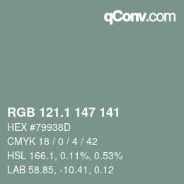 カラーコード: RGB 121.1 147 141 | qconv.com