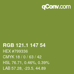 カラーコード: RGB 121.1 147 54 | qconv.com