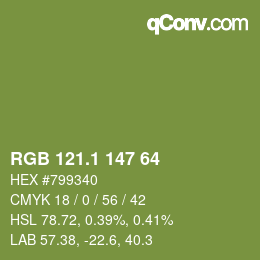 カラーコード: RGB 121.1 147 64 | qconv.com