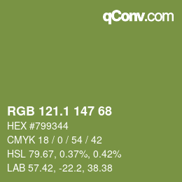 カラーコード: RGB 121.1 147 68 | qconv.com
