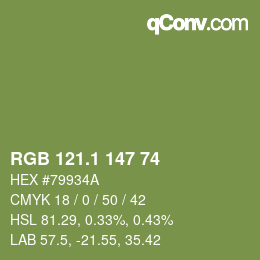 カラーコード: RGB 121.1 147 74 | qconv.com