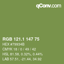 カラーコード: RGB 121.1 147 75 | qconv.com