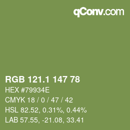 カラーコード: RGB 121.1 147 78 | qconv.com