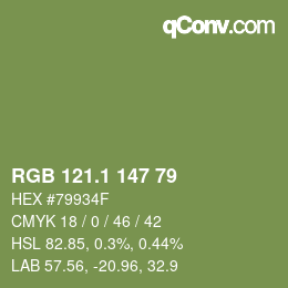 カラーコード: RGB 121.1 147 79 | qconv.com