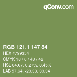 カラーコード: RGB 121.1 147 84 | qconv.com