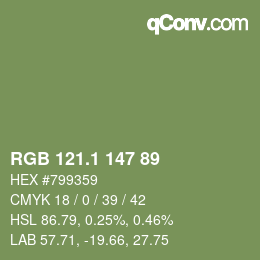 カラーコード: RGB 121.1 147 89 | qconv.com