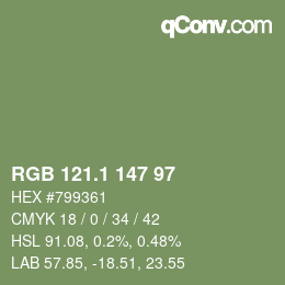 カラーコード: RGB 121.1 147 97 | qconv.com