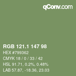 カラーコード: RGB 121.1 147 98 | qconv.com