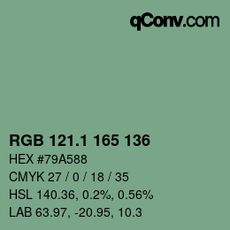 カラーコード: RGB 121.1 165 136 | qconv.com