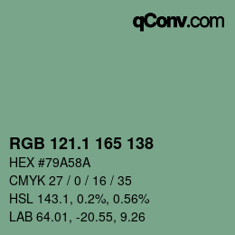 カラーコード: RGB 121.1 165 138 | qconv.com