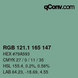 カラーコード: RGB 121.1 165 147 | qconv.com