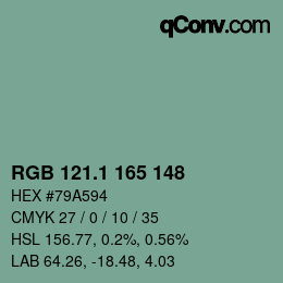 Color code: RGB 121.1 165 148 | qconv.com
