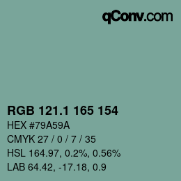 カラーコード: RGB 121.1 165 154 | qconv.com