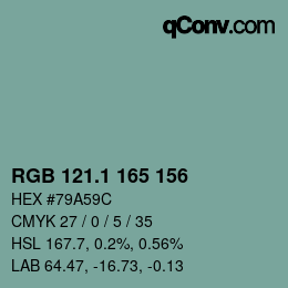 カラーコード: RGB 121.1 165 156 | qconv.com