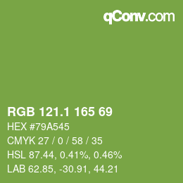 カラーコード: RGB 121.1 165 69 | qconv.com