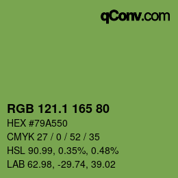 カラーコード: RGB 121.1 165 80 | qconv.com
