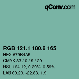カラーコード: RGB 121.1 180.8 165 | qconv.com