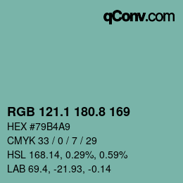 カラーコード: RGB 121.1 180.8 169 | qconv.com