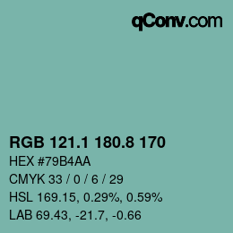 カラーコード: RGB 121.1 180.8 170 | qconv.com