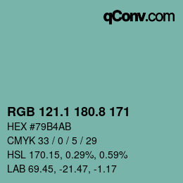 カラーコード: RGB 121.1 180.8 171 | qconv.com
