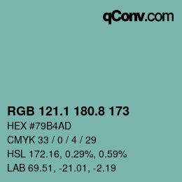 カラーコード: RGB 121.1 180.8 173 | qconv.com