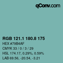 カラーコード: RGB 121.1 180.8 175 | qconv.com